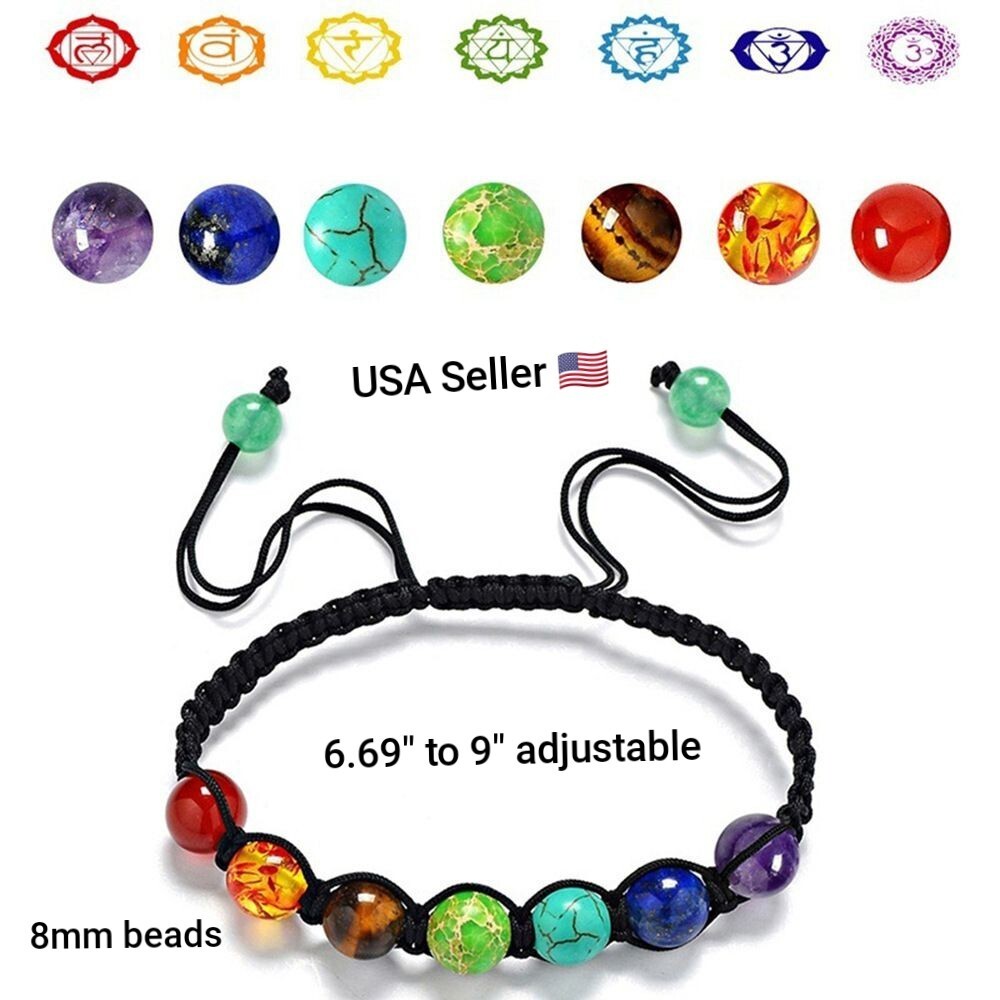 7 Chakra Bracelet Natural Stone Bangle Amethyst Tiger Eye Beaded Braided…