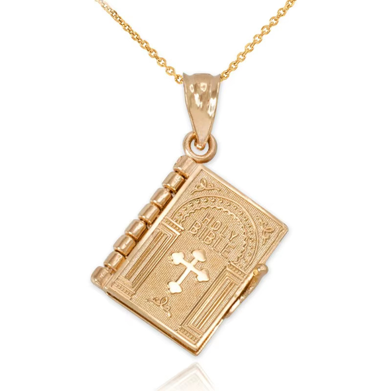 Holy Bible Pendant – Religious Necklace – Gold Tone Book Charm Necklaces 62
