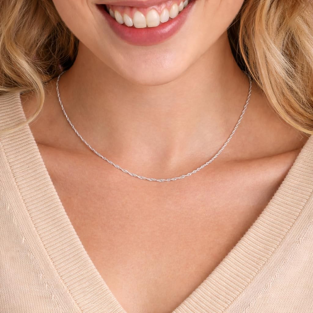 Kezef 18K 2Mm Sterling Silver Plated 925 Sterling Silver Necklace Chains