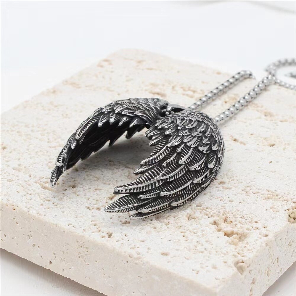 Silver Guardian Angel Wings Pendant Necklace Protection Jewelry For Men Women