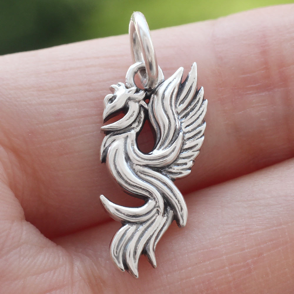925 Sterling Silver Phoenix Pendant Flames Fire Bird Ashes Charm For Necklace