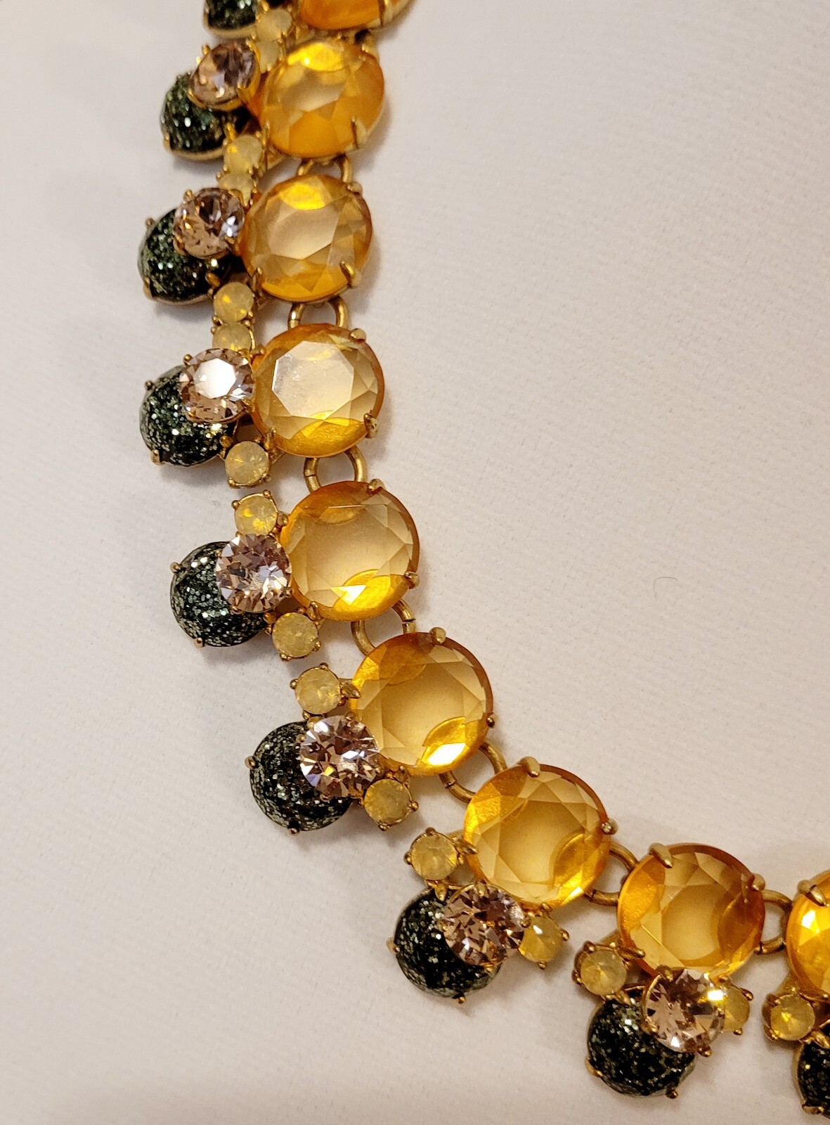 J Crew Faceted Rhinetone Yellow Gold Pinkish Blue Green Confetti Style Necklace