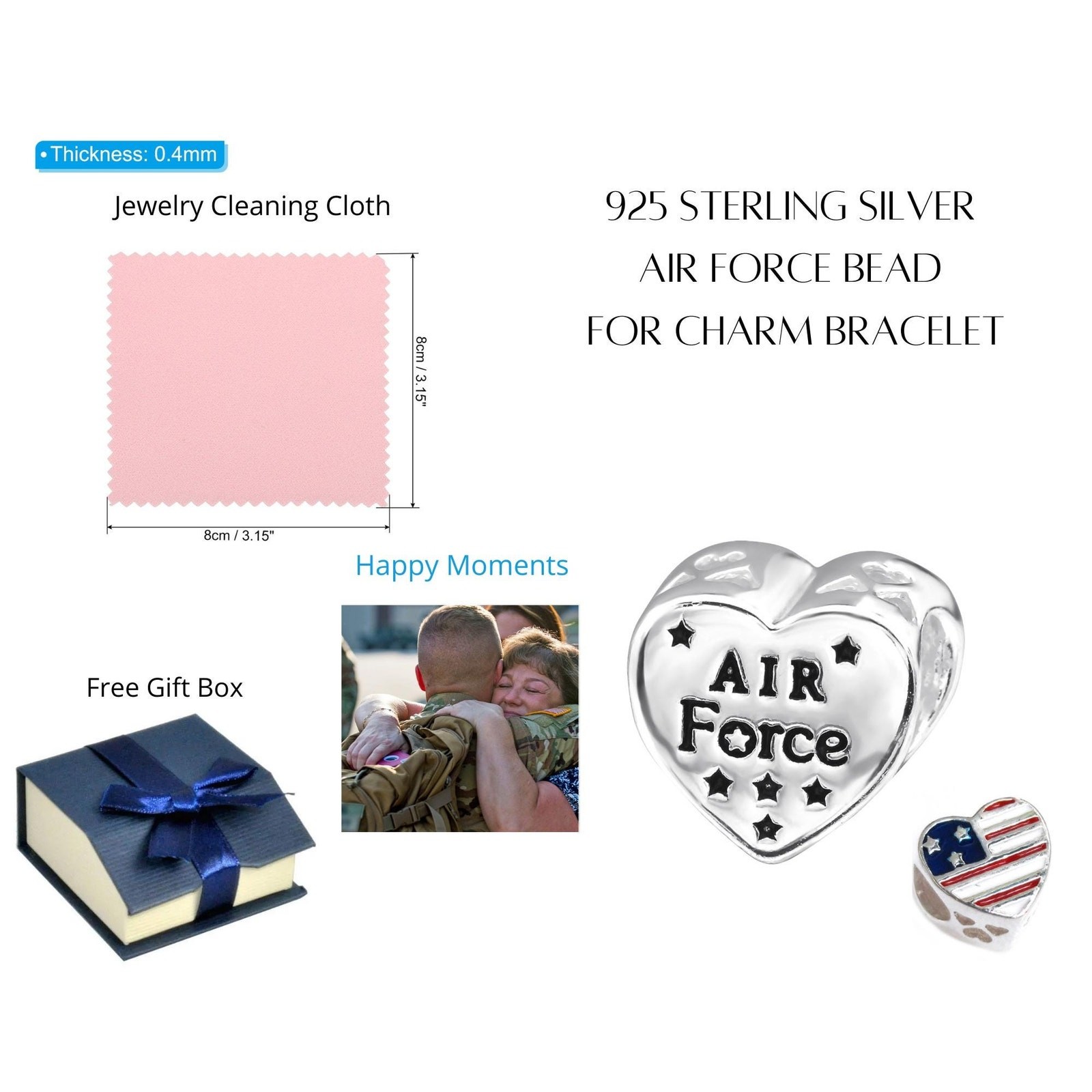 Air Force Bead with US Flag Sterling Silver – Military Charm