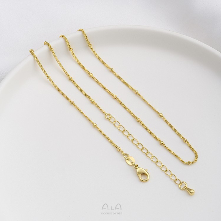 One Piece 14K Gold Plated Satellite Chain Necklace 16 Inch with 2″ Extender