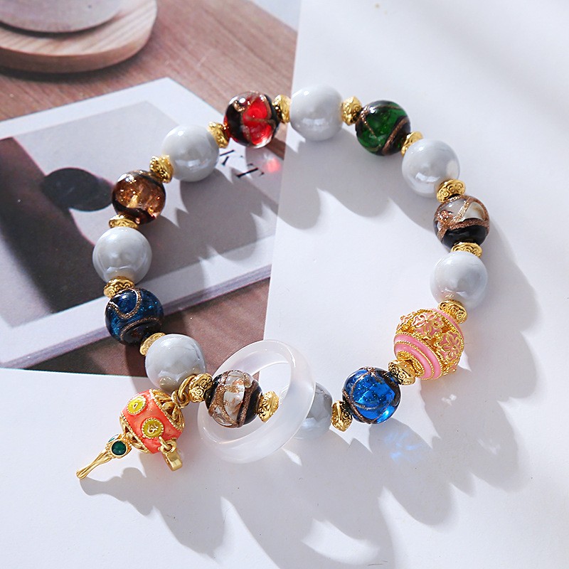 Fragrant Gray Ceramic Glazed Bracelet Retro Literary and Ethnic Style Beads