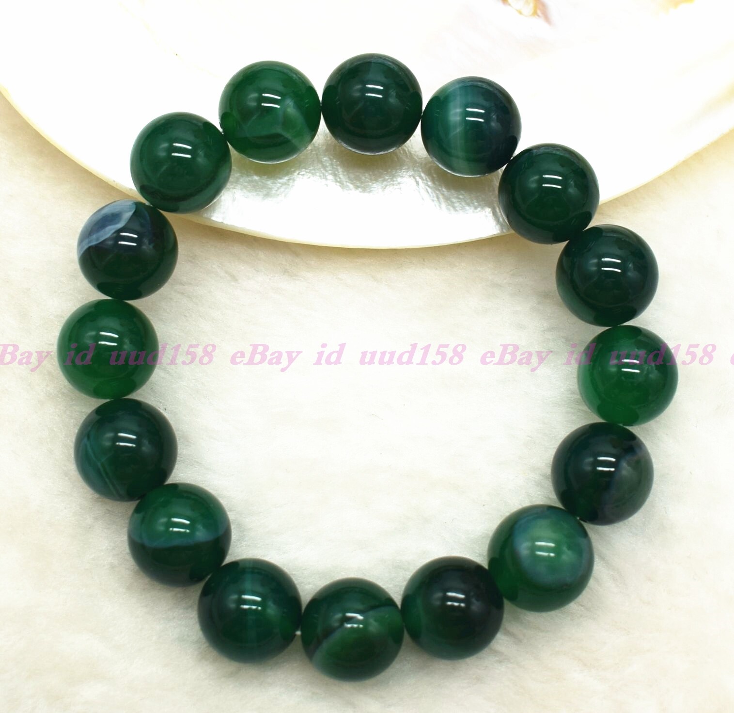 AAA BEAUTIFUL GREEN STRIPED AGATE ROUND GEMS BEADS BRACELET CATENARY 7.5″