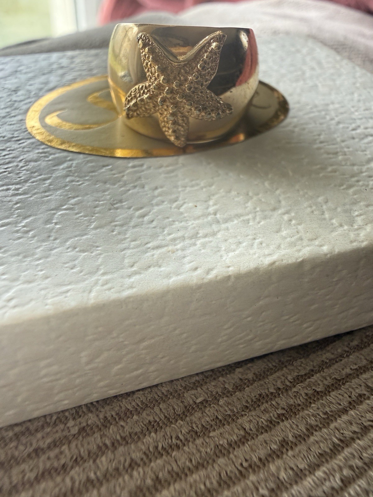 Yellow Gold Plated Adjustable Open Band Starfish Beach Ring, One Size