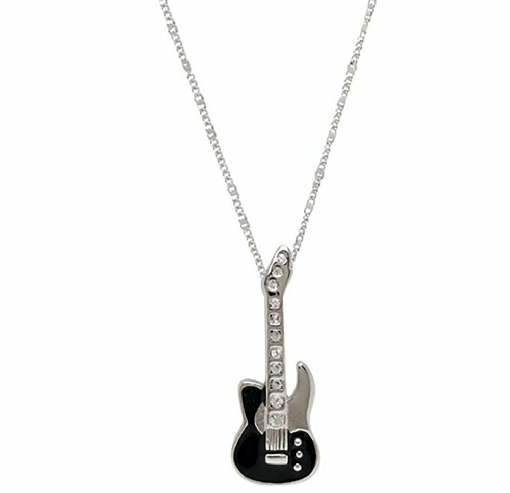 Silver and Black Electric Guitar Necklace