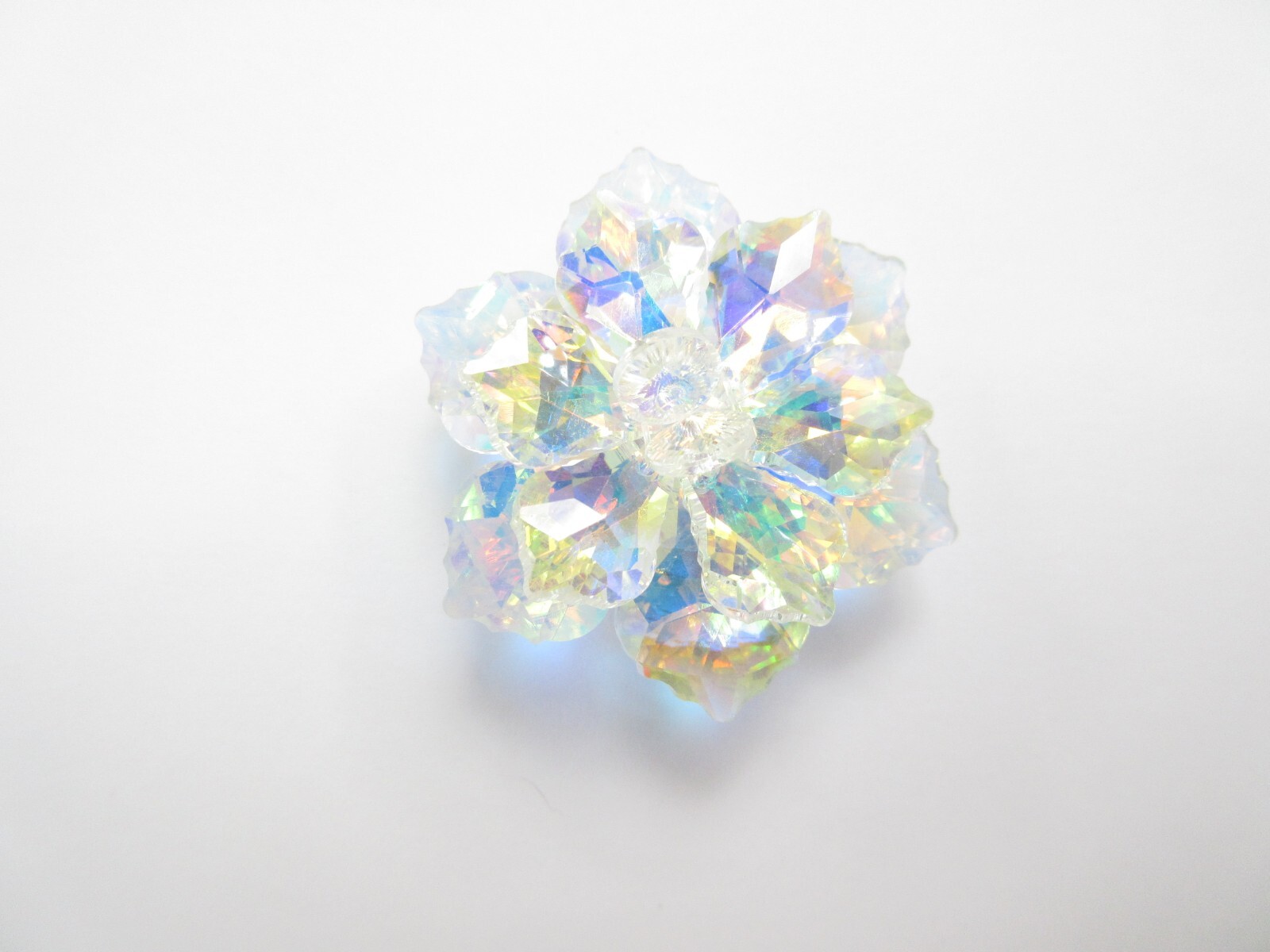 Aurora Borealis Crystal Pin Brooch Flower Glass Bead Jacket Hat Purse Corsage