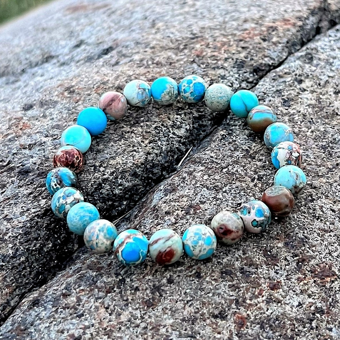 Natural Blue Sea Sediment Jasper 8MM Beads Healing Man Woman Stretch Bracelet