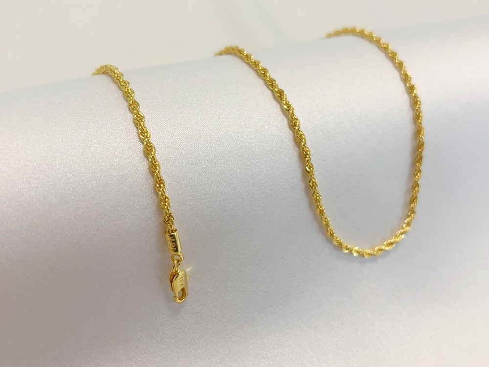 18K Yellow Gold Solid 2.5mm Rope Chain Diamond Cut Pendant Necklace 20″ Chain