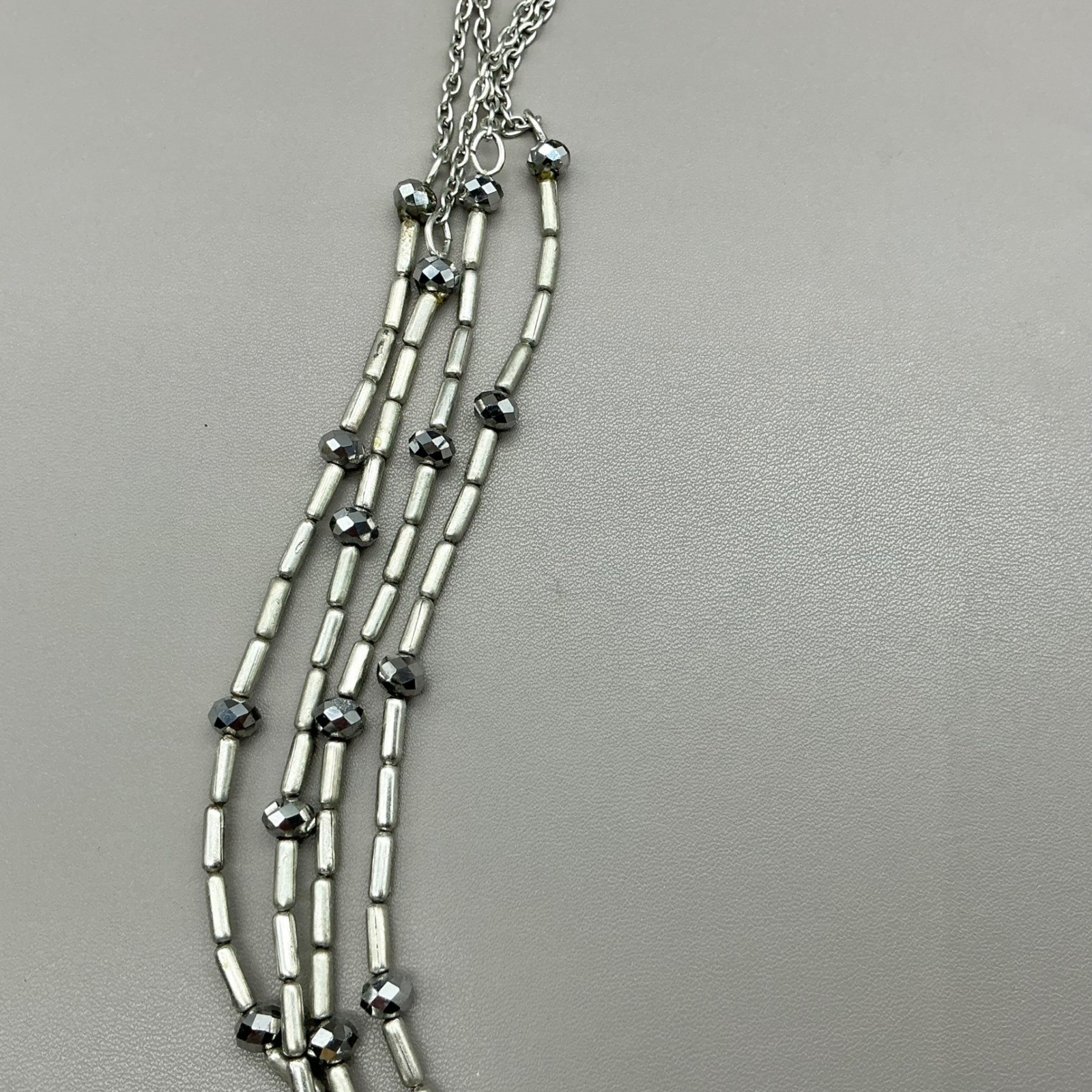 Chico’s Necklace Multi Strand Silver Tone Beaded Layered Statement Adjustable