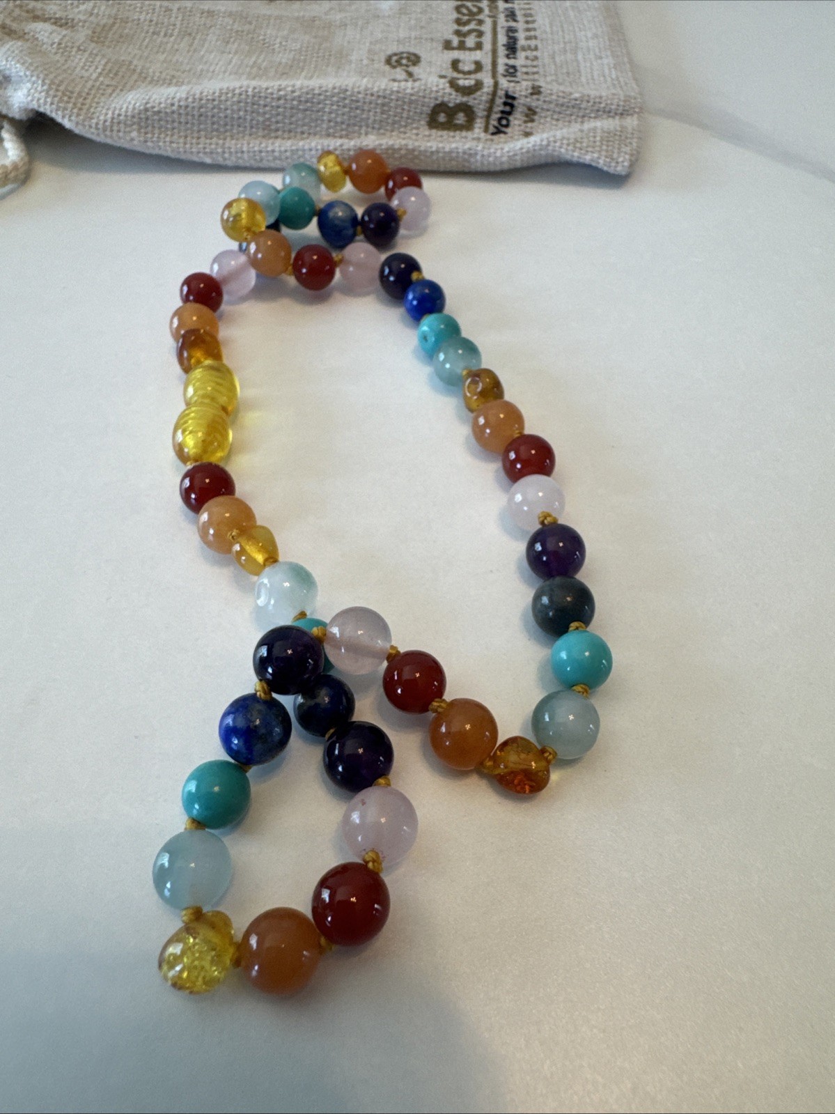 Baltic Amber Necklace Rainbow Mixed Pink Rose Quartz Baby, Infant 14” Inch New