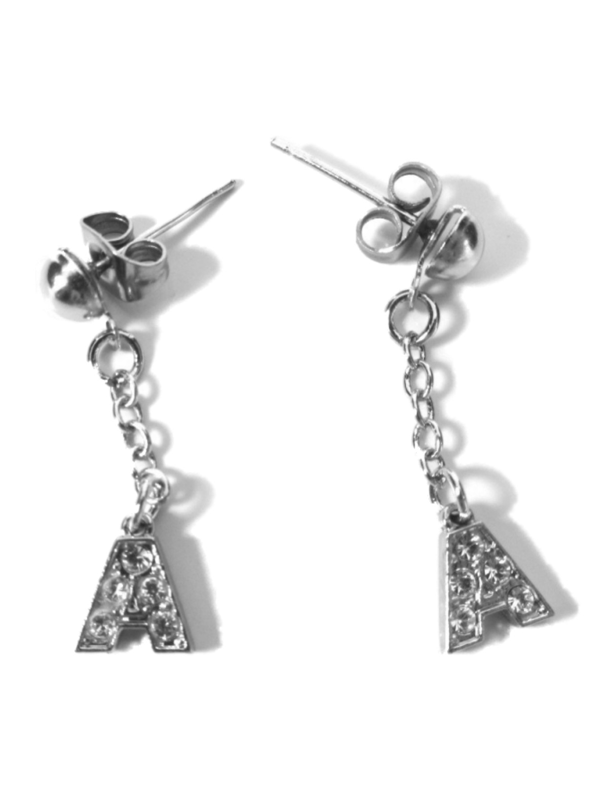 Silver Crystal Initial Letter Chain DROP Earrings A B C D E F G H I J K L M N ++