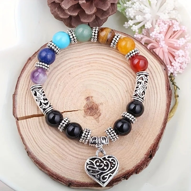 7 Chakra Healing Natural Stone Round Gemstone Yoga Energy Beads Bracelet Jewelry