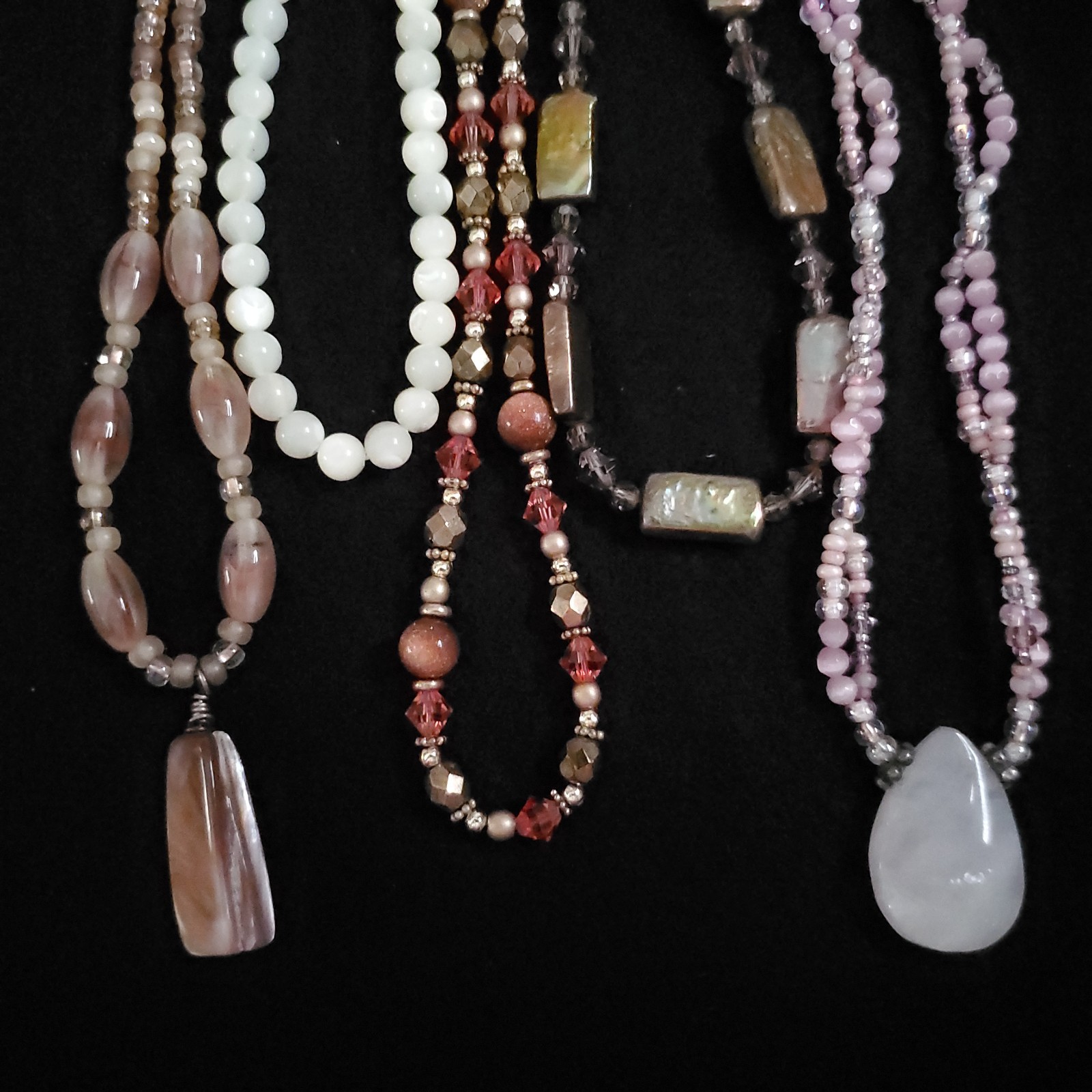 Beaded Necklace Lot of 5 Pink Brown Cream MOP Glass Sterling 15-18.5″
