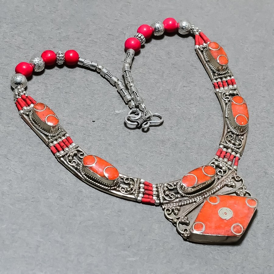 Red Coral Tibetan Turquoise Nepalese Handmade Ethnic Nepali Necklace 18″ SR 7324