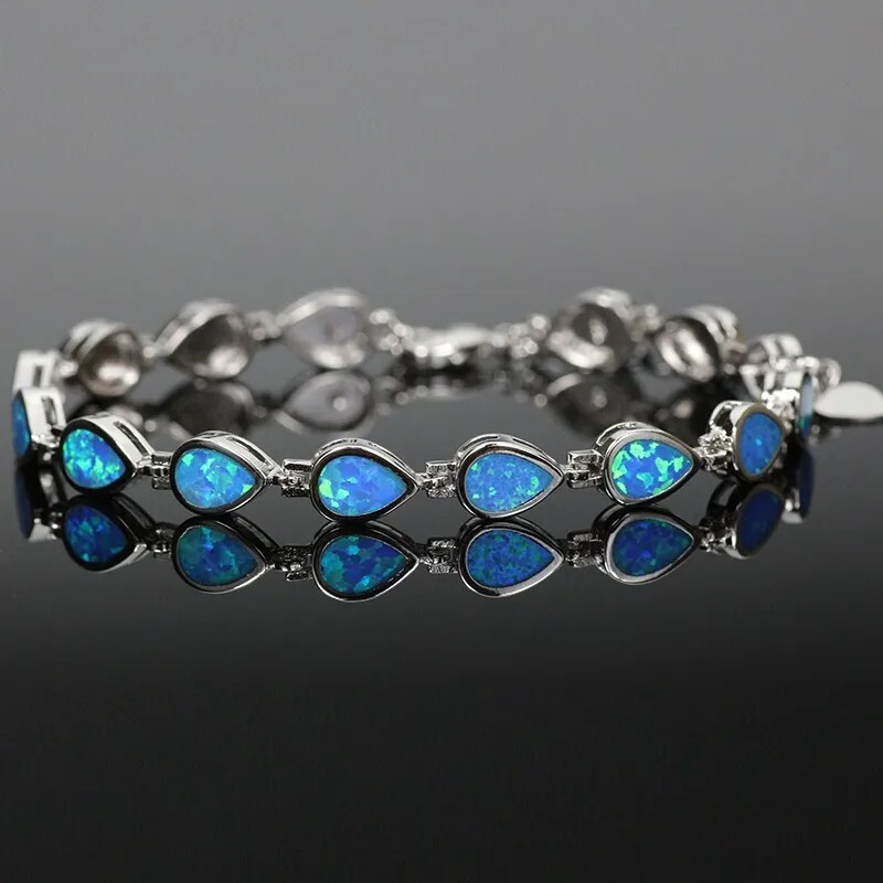 Hawaii Blue Opal Water Drop Bracelet 925 Sterling Sliver Jewelry For Women Girls