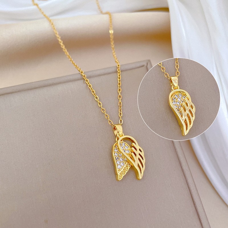 Angel Wing Necklace 18K Gold Plated Stainless Steel Cubic Zirconia Pendant