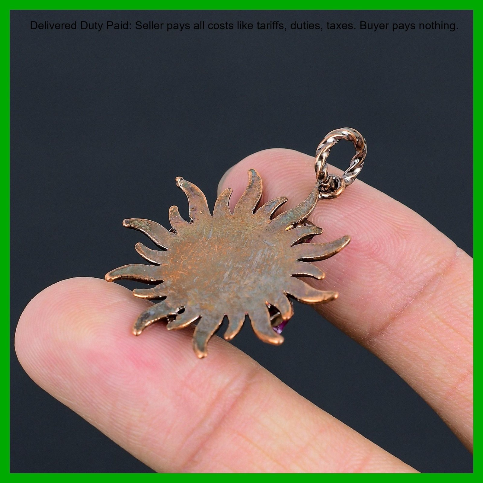 Copper Pink Tourmaline Rough Stone Electroformed And Sun Wife Pendant Jewelry