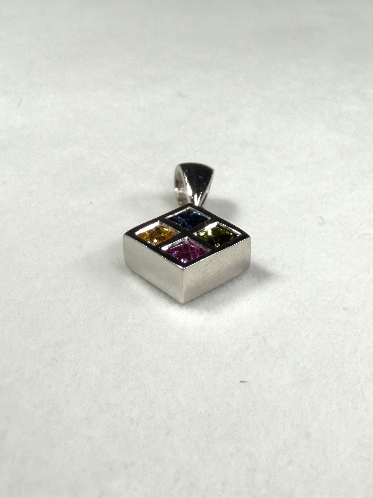 950 Platinum Multi Color .80ctw Blue Green Yellow Pink Sapphire Pendant