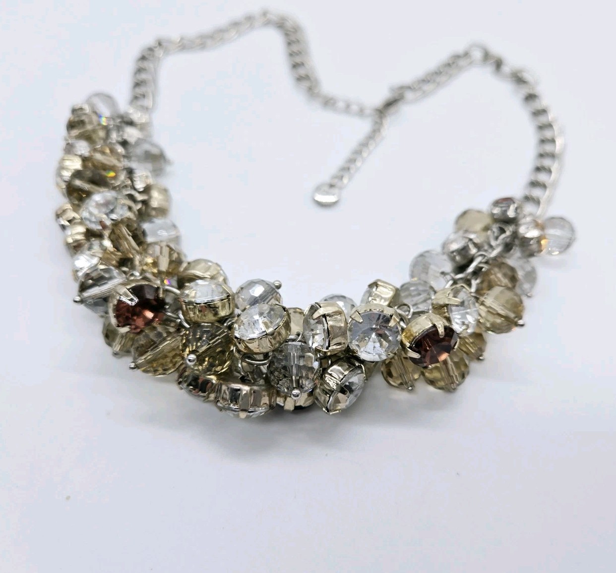 Loft Necklace Crystal Cluster beaded Silver tone Multicolored Chunky 23 in