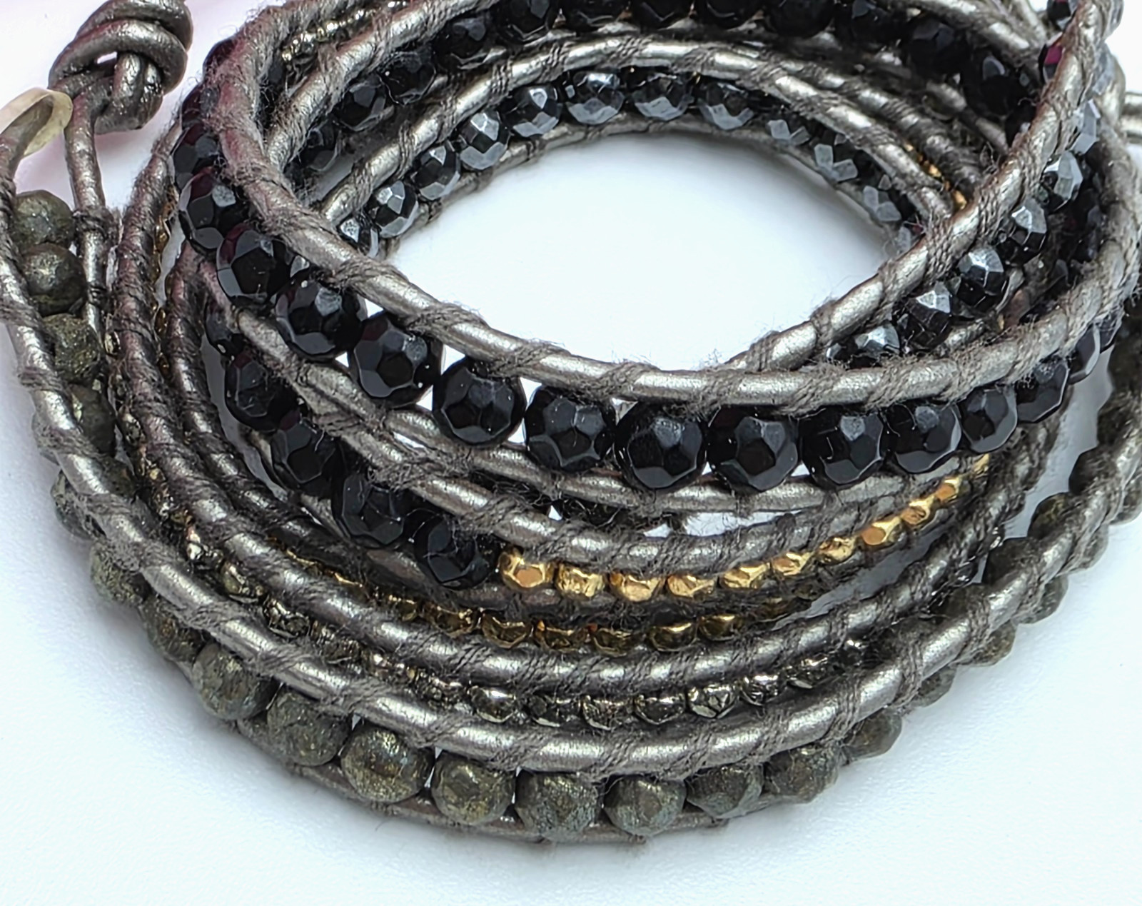 Lizou Bullet Wrap Bracelet Hematite Crystal Gray 35in Adjustable Toggle