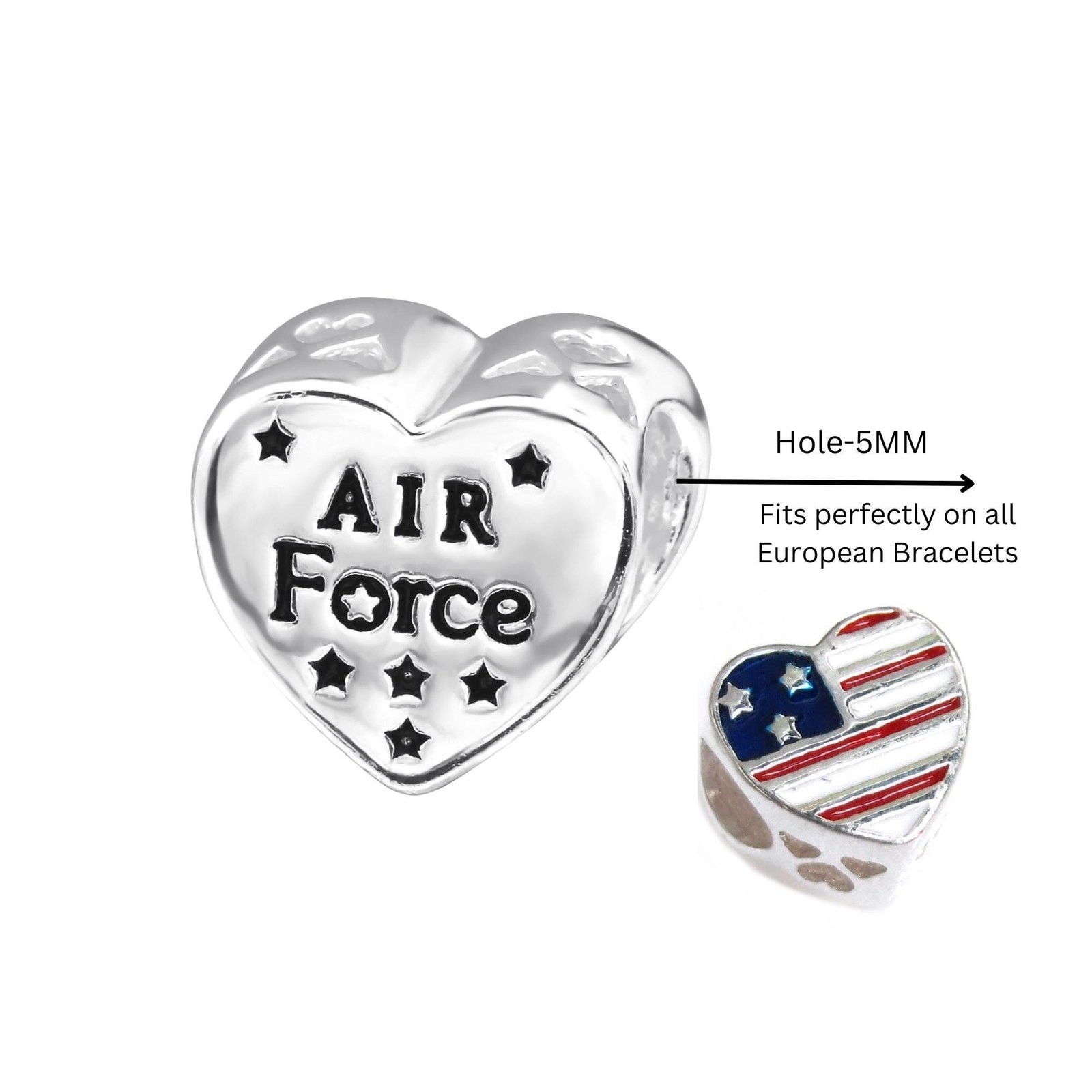 Air Force Bead with US Flag Sterling Silver – Military Charm