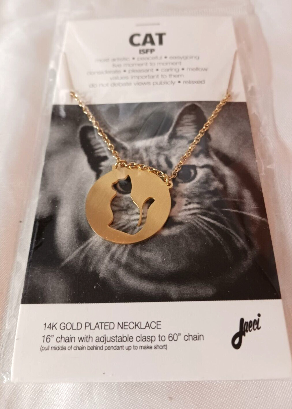 CAT SPIRIT ANIMAL 14K GOLD PLATE NECKLACE (adjustable 16”-60”) NEW $32 RETAIL