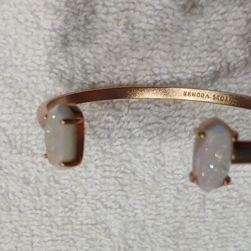 Kendra Scott Bangle Cuff Iridescent Drusy Quartz Rose Gold Bracelet Rare Vintage