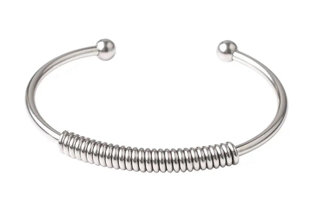 Women’s 304 Stainless Steel Cuff Bangle Bracelet with Spring Pattern Non-Tarnish