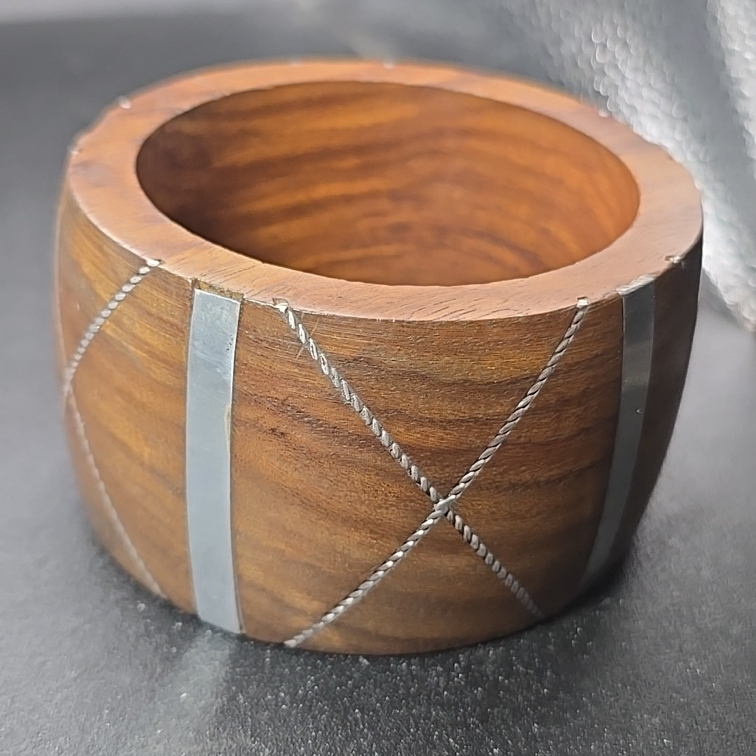 India 2″ Bangle Bracelet Wood & Metal 2.5″ Diameter Thick Antika New