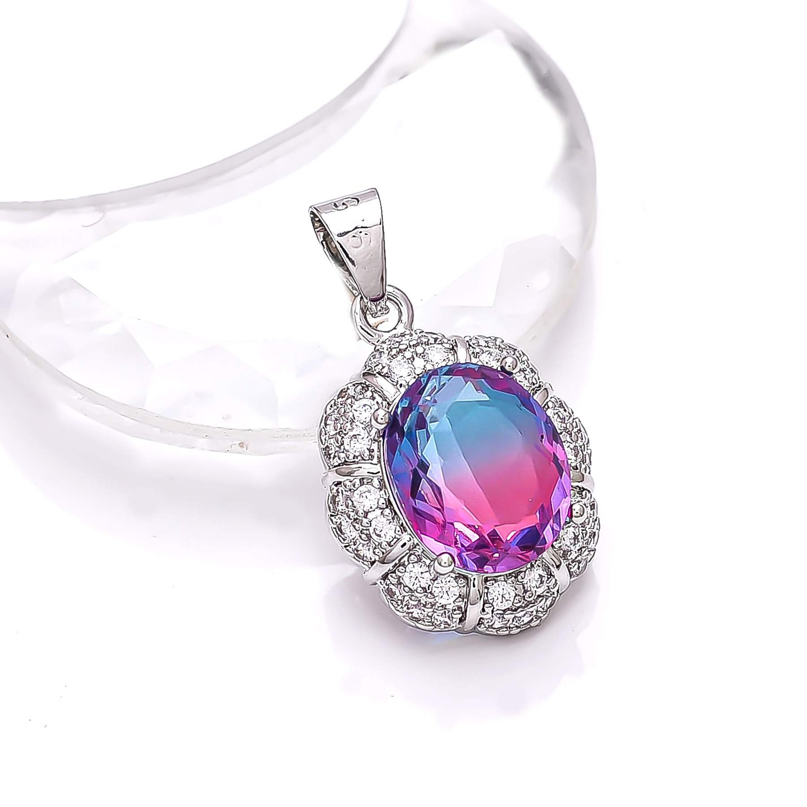 Bi-Colour Tourmaline & CZ Gemstone 925 Sterling Silver Pendant 1.00″ P79222