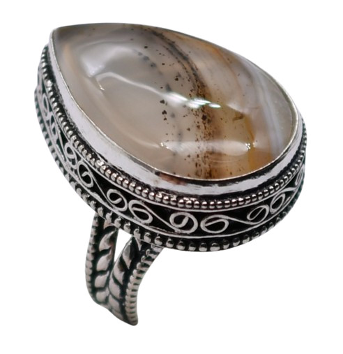 Montana agate Natural Gemstone Silver Plated Ring US Size-8.5″ R 404