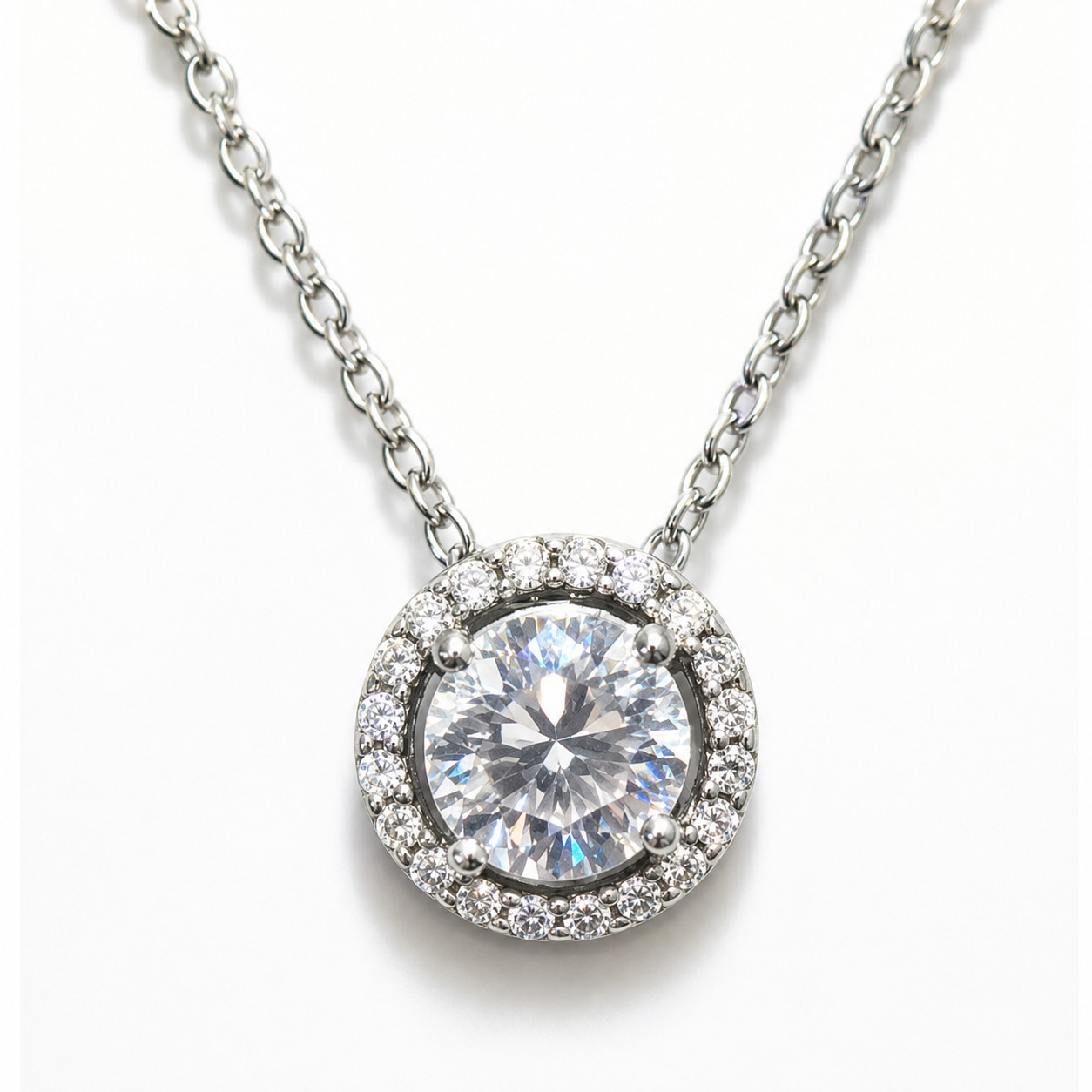 ATI .925 Sterling Silver Halo Slide Pendant Necklace CZ 1.55 CTW 18” – ATI