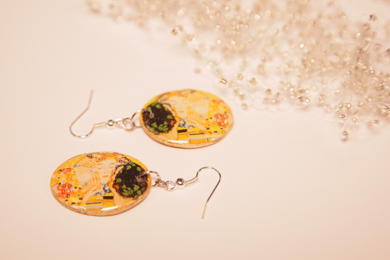 The Kiss by Gustav Klimt Golden Earrings Jewelry Art Famous Painting Jewellery