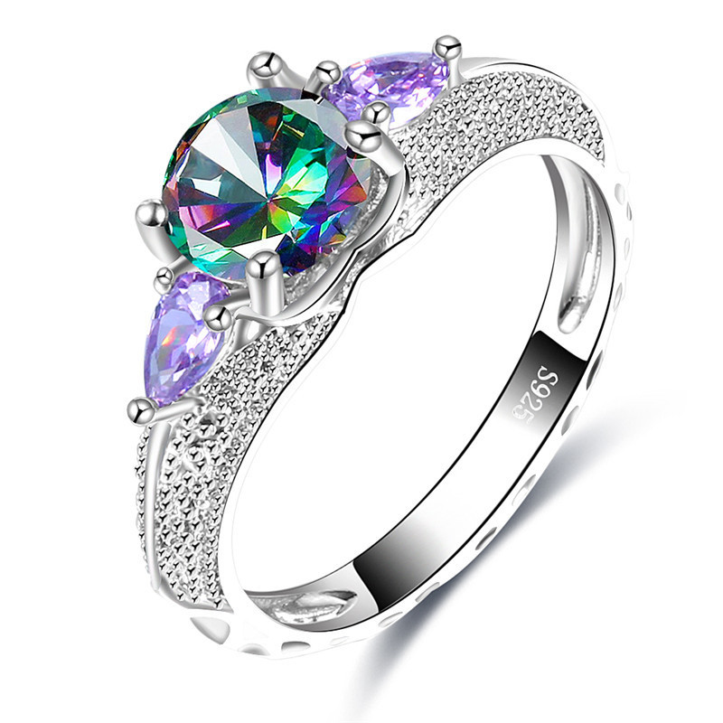12 Pcs 1 Lot Xmas Wholesale Set Mixed Mystical Rainbow Topaz Gems Silver Rings