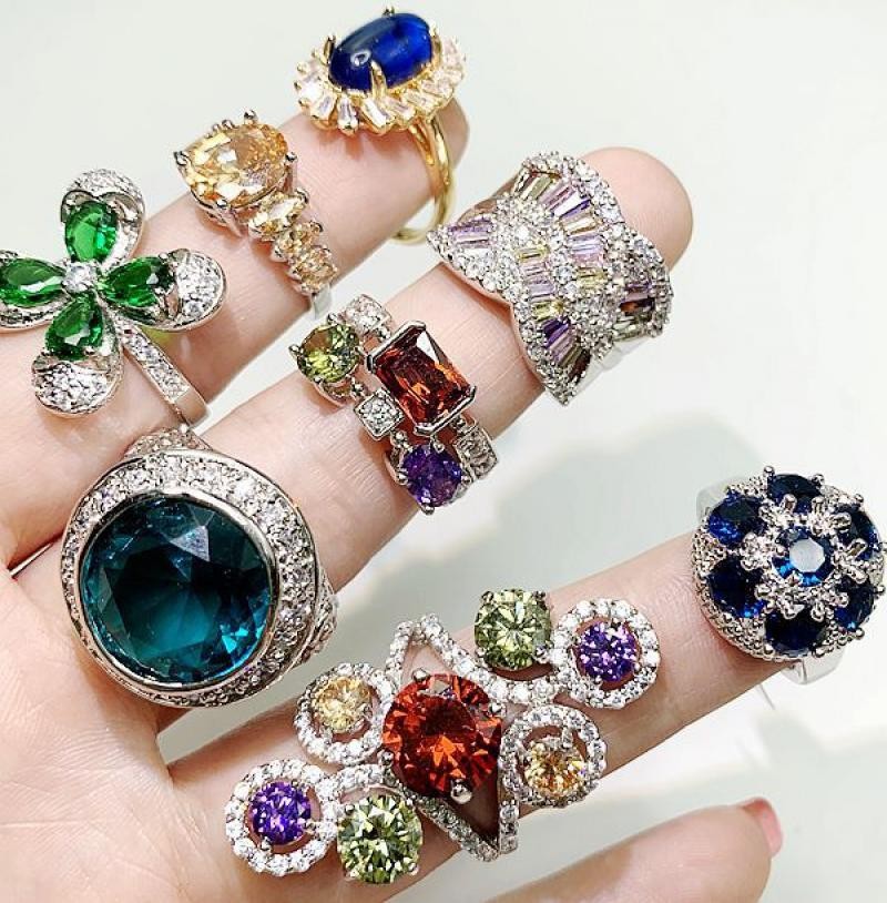 20-100x Wholesale Colored Zircon Rings Bulk Rings Jewelry Mixed Sizes
