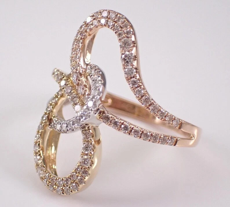 1.60Ct Round Real Moissanite Wedding Love Knot Band Ring 14K Yellow Gold Plated