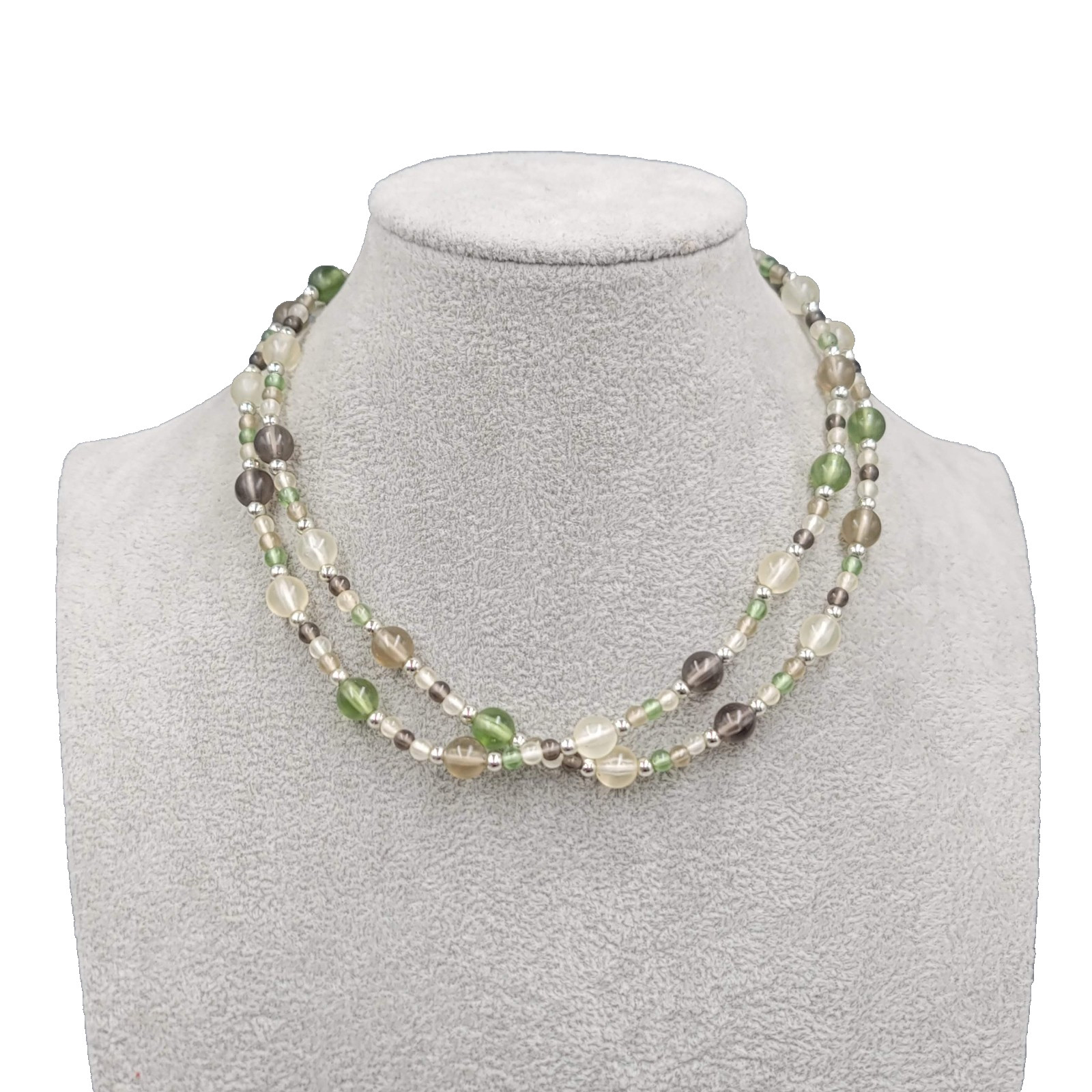 Green Clear Frosted Bead Necklace 30″