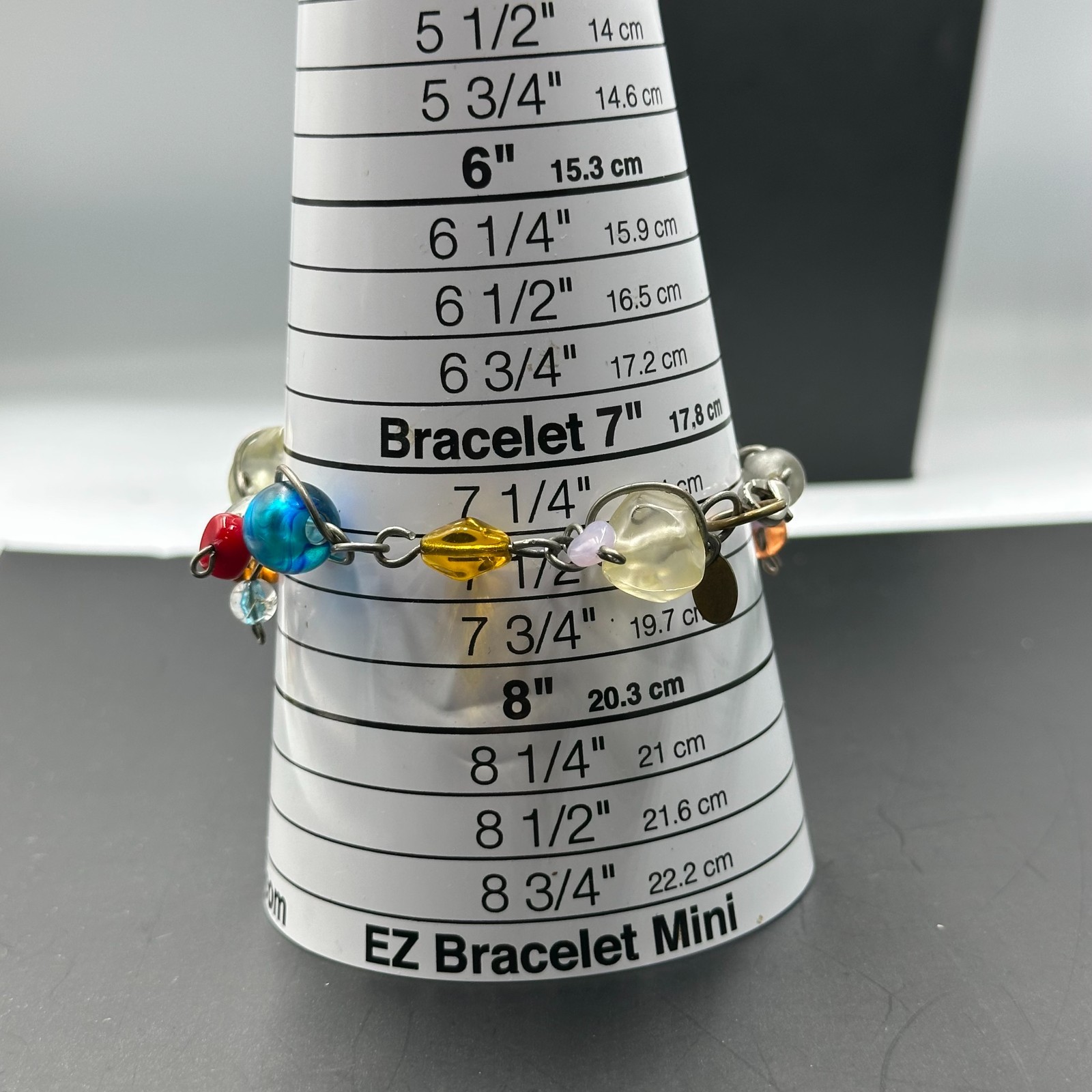 ABRA Bracelet Silver Tone Multicolored Glass Beads Wire Wrapped Boho Artsy 7.5″