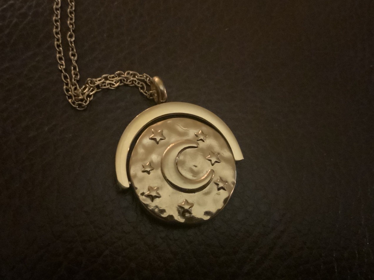 Anthropologie Sun Star Moon Necklace Celestial Charm Halo CZ Boho Double Sided