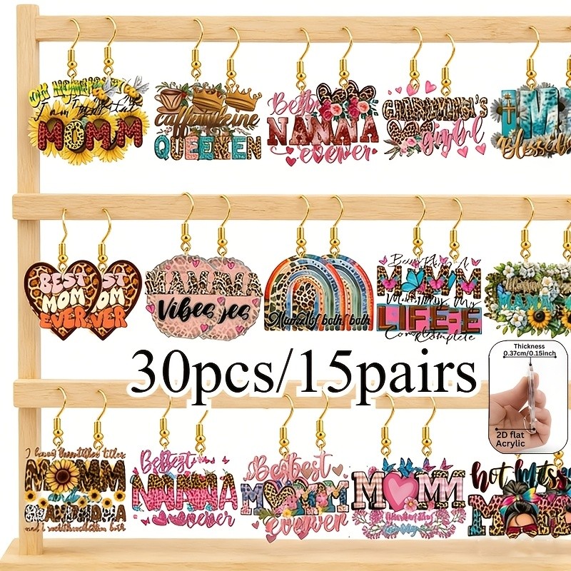 15 Pairs of Acrylic Mother’s Day Happy Earrings, Mother’s Day Commemorative Gift