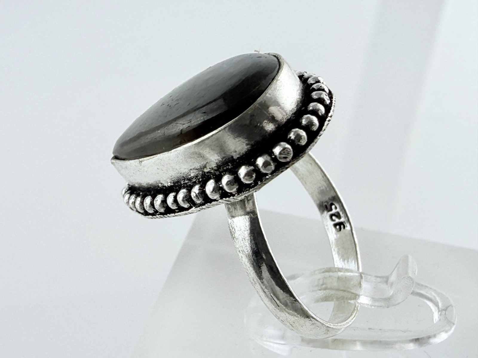 Silver Plated Metal Labradorite Pointed Cabochon Ring Size 6.25 5.5 Grams Weight