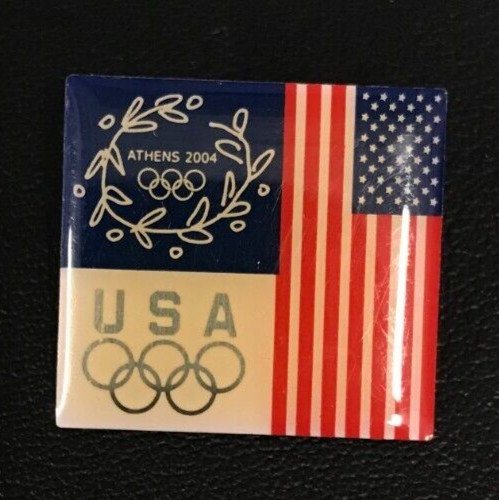 2004 VTG Olympic Games Team USA Souvenir Pin 1″ Summer Athens USA Flag w/Backer!