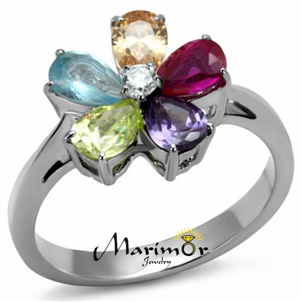 1.86 Ct Mulit Color Cubic Zirconia Stainless Steel Cocktail Ring Women’s Sz 5-10