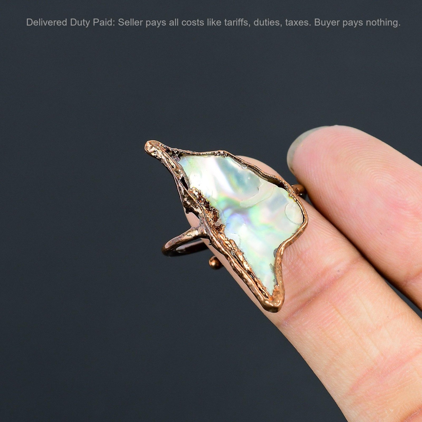 Natural Abalone Shell Stackable Wife Electroformed Promise Statement Ring Copper