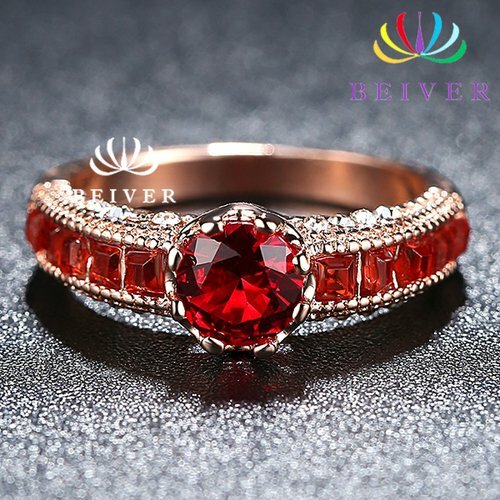Women’s 18K Rose Gold Filled 2.5 Carats Red Cubic Zirconia Ring Size 7 New