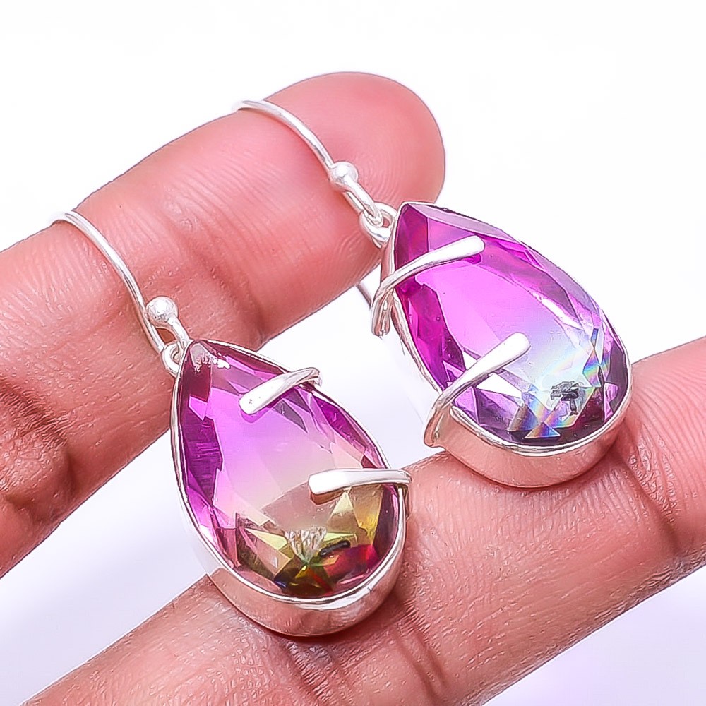 Lavender Bi-Colour Tourmaline 925 Sterling Silver Earring 1.56″ E16, Christmas