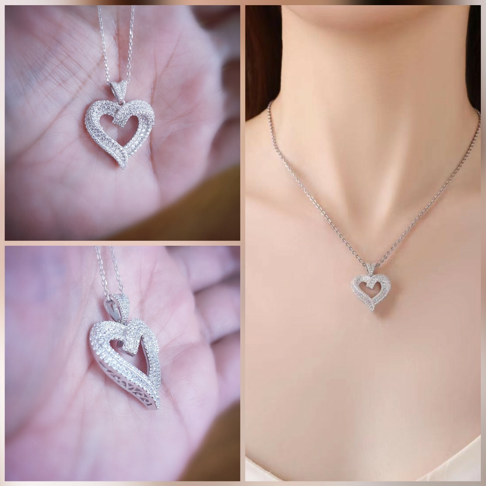 2 Ct Women’s Heart Pendant Necklace in 14K White Gold Plated Solid Silver